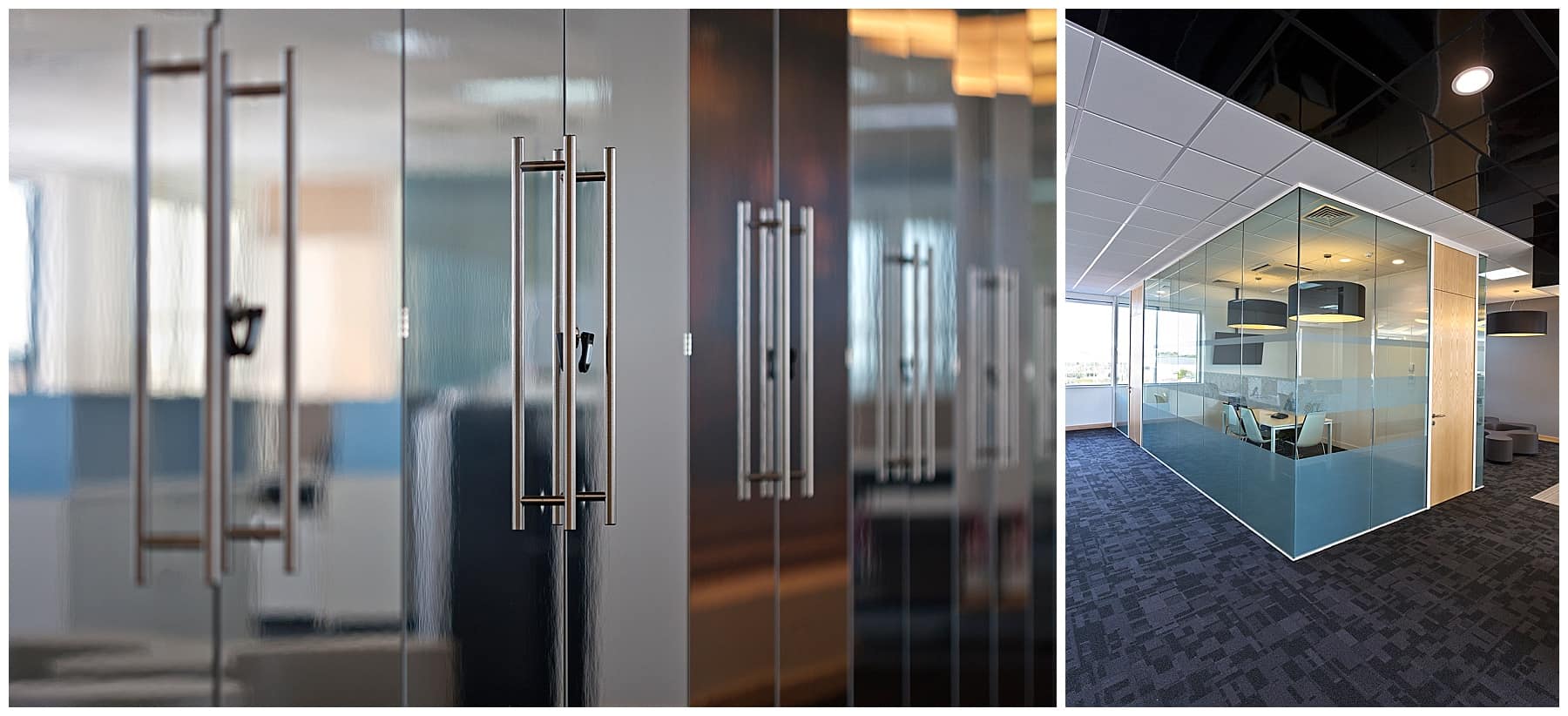 glass partition doors with stainless steel handles