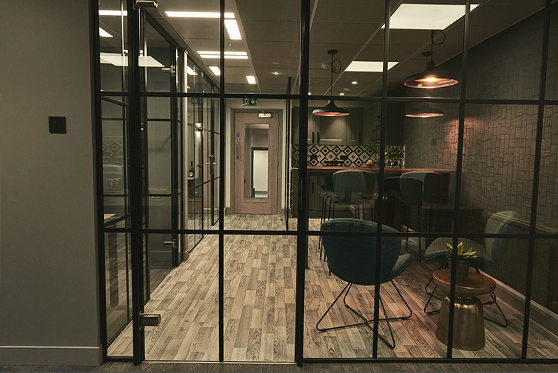 View of kitchen through glazed internal doors