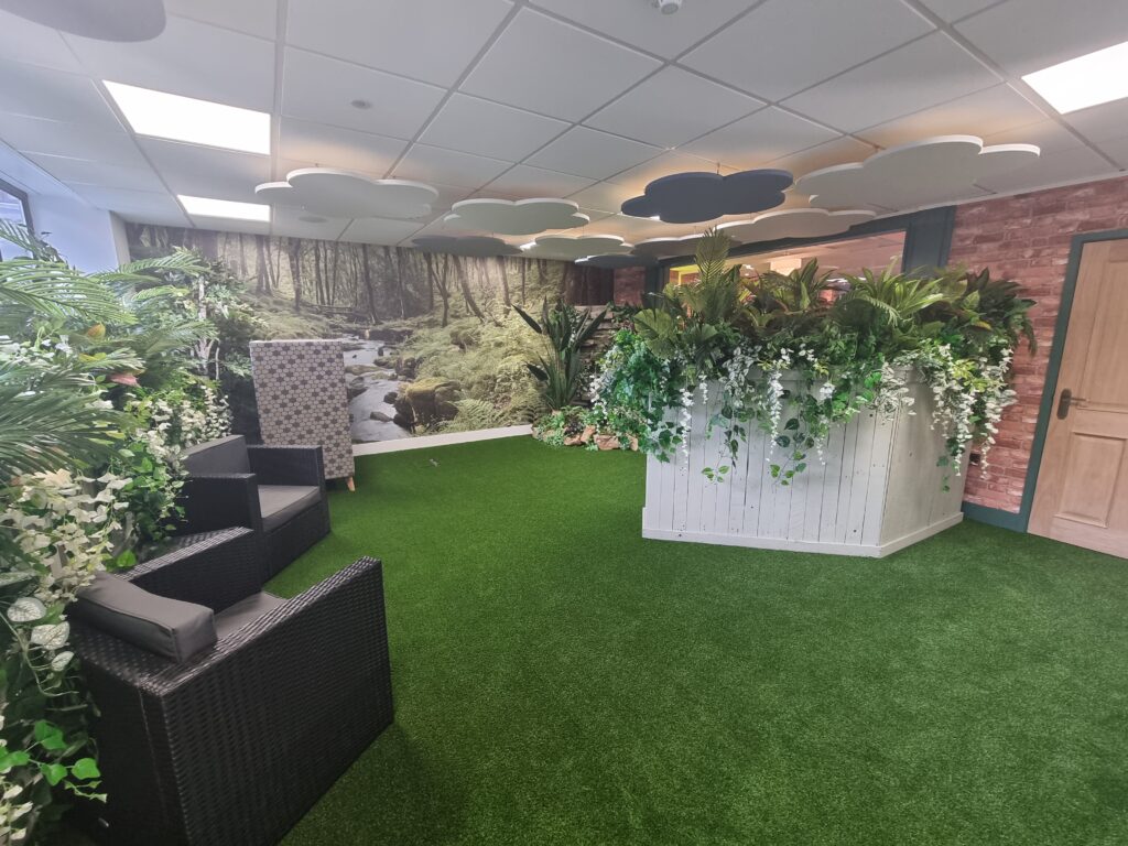 Seating area with faux grass