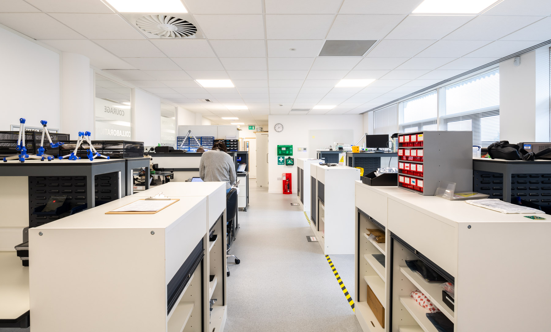 Lab area in office with storage units