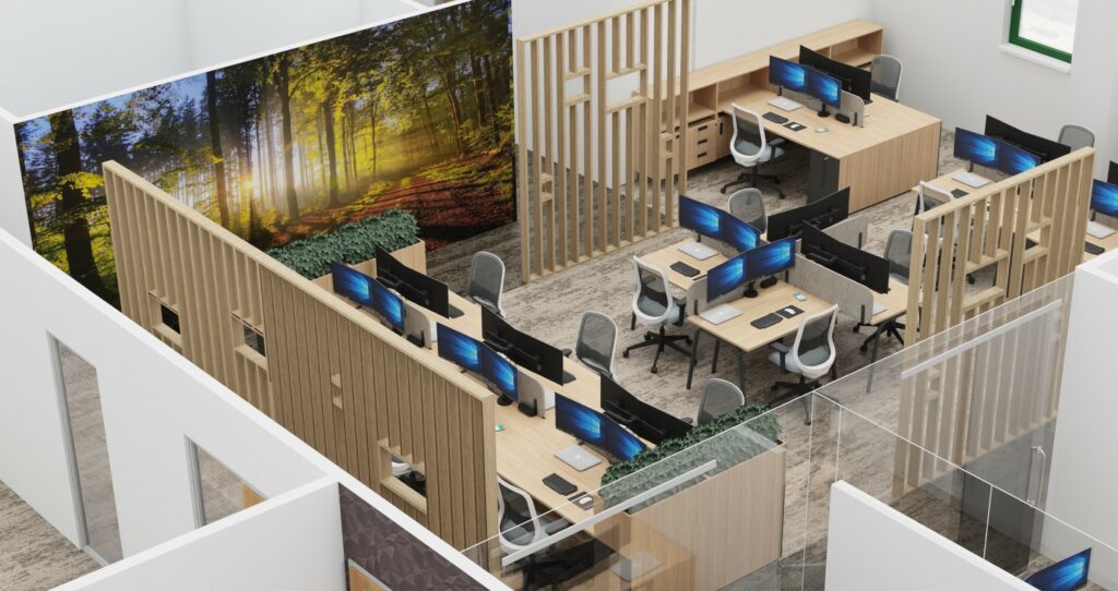 3D visual of an office layout