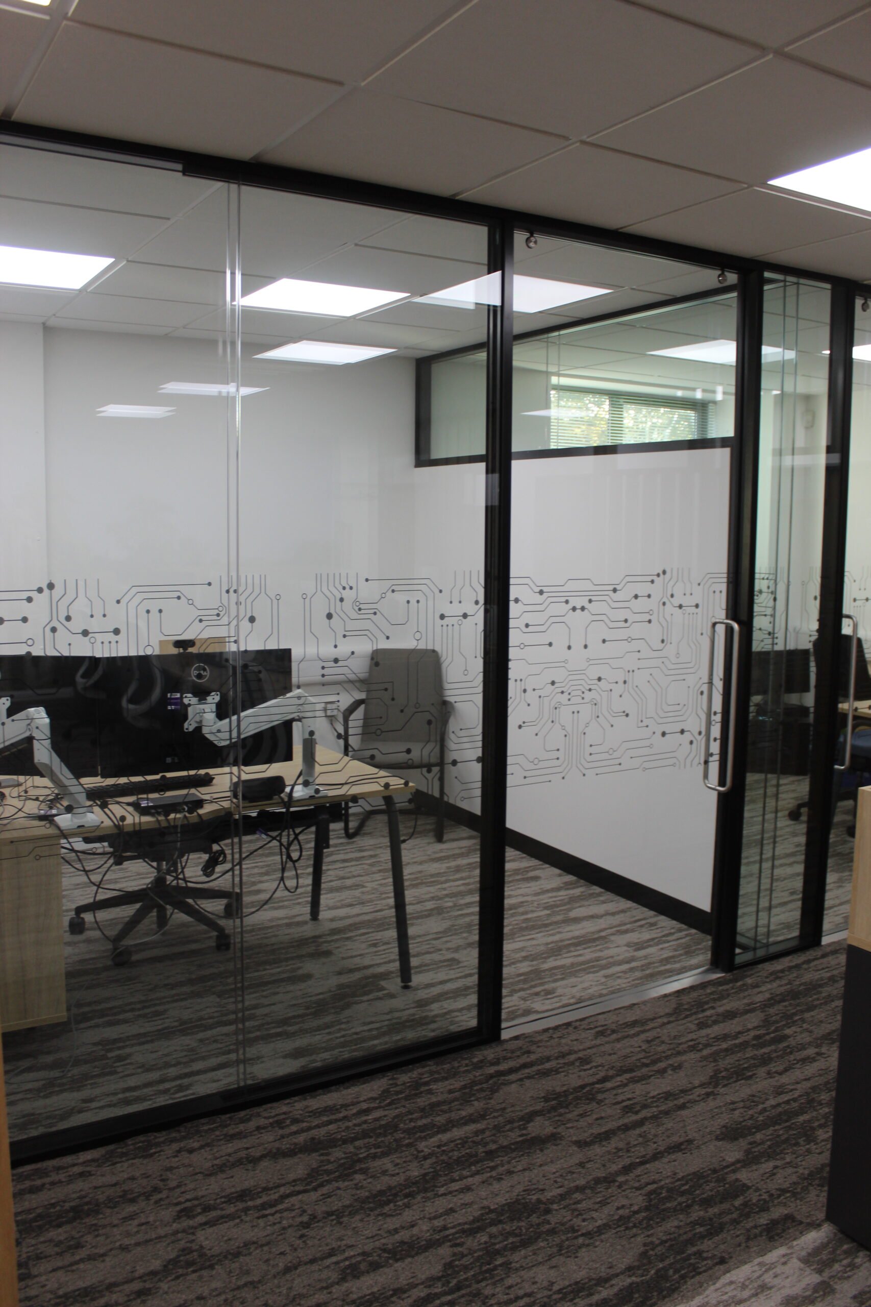 Glass partitioning with black framework