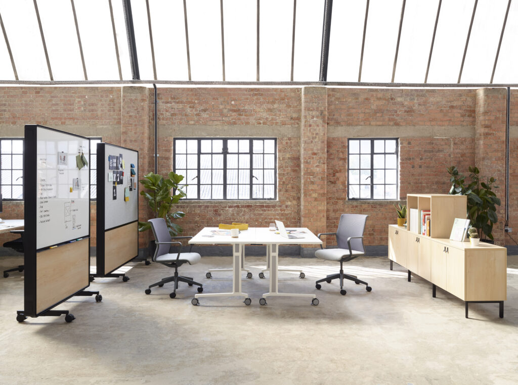 Open plan office with whiteboard units and desking